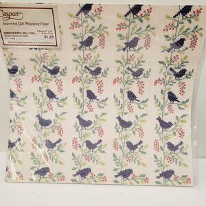 Vtg Embroidered Bell Pull Blue Bird Danish Floral Themed Gift Wrapping Paper